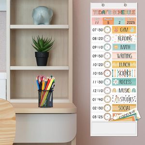 Tabla de horarios diarios de bolsillo de 13 x 35.5 pulgadas con diseño de arcoíris, flores y sonrisas para la gestión del tiempo, regreso a clases - Product Image 5