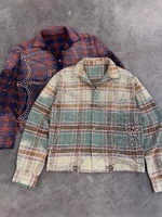 Chemise à carreaux unisexe Y2K Streetwear à manches longues boutonnée, ornée de strass, de crânes et de perles, vente en gros, personnalisable OEM ODM