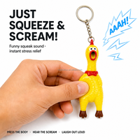 Porte-clés fantaisie en caoutchouc jaune, poulet couinant amusant, jouet qui couine et qui crie