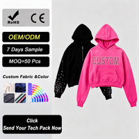 Sweat à capuche en coton épais avec fermeture éclair personnalisée ornée de strass, style streetwear, unisexe, respirant, coupe oversize