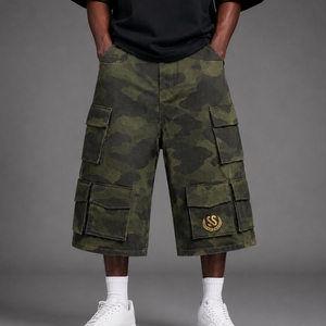 Guangzhou Shangshang Custom Apparel Manufacturers 100% Cotton Heavyweight DTG All Over Print Camo Baggy Capris Cargo Shorts