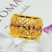 Anillo de Oro 18K con Amatista y Diamante de Laboratorio en Forma de Corazón Hueco, Venta al Por Mayor |   Marca Privada Personalizada Romantique Bridal