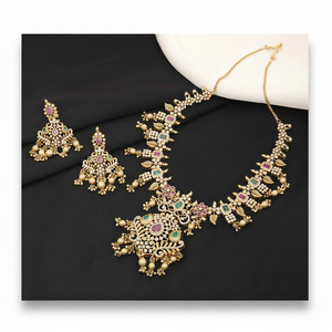 Joyería de latón indio de imitación antigua, collares de piedra CZ, chapado en mate directamente exportado para boda ortodoxa tradicional - Product Image 1