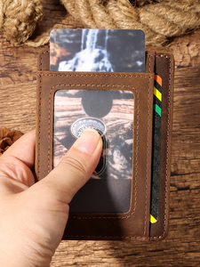Tarjetero RFID Delgado de Cuero Crazy Horse Personalizado, Cartera Vintage para Tarjetas de Identificación, Regalo para Papá/Mamá/Hijo, Minimalista, para Bolsillo Delantero - Product Image 6