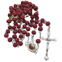 Chapelet Religieux Parfumé en Bois 6x7mm avec Croix de Jérusalem et Médaille de la Vierge, Contenant de la Terre Sainte