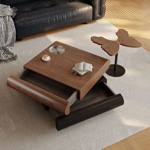Juego de <span class=keywords><strong>Mesa</strong></span> de Centro de Madera Moderna y Duradera Estilo Wabi Simple con Incrustaciones de Acero Inoxidable, Diseño Giratorio, Decorativo y Ecológico - Product Image 3