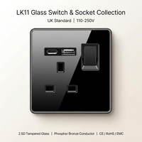 Prise murale simple en verre trempé standard britannique, étanche, avec ports USB Type C, différentes couleurs, 250V 13A