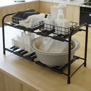 <b>Adjustable</b> Double Layer Metal Storage Rack For Kitchen Sundries Minimalist Design Stainless Steel <b>Square</b> Shape - Product Image 1
