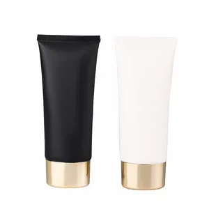 Luxury 50ml 100ml 200ml oval black white squeeze plastic face wash cream hair extension lotion cosmetic soft tubes with gold lid