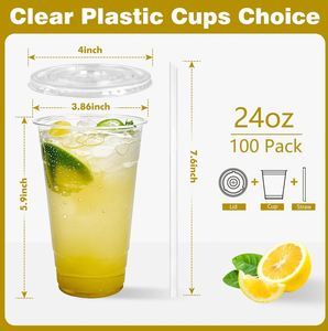 Gobelets en plastique transparent de 24 oz, avec couvercles, 1000 ensembles de gobelets jetables, étanches et adaptés aux aliments, pour boissons froides et café glacé - Product Image 2