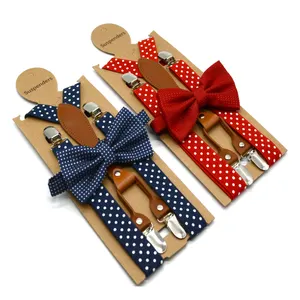 2Pcs Baby Boys Suspenders Kids New Elastic Adjustable Suspenders with Bowtie Set Children Stripe Suspender for Wedding