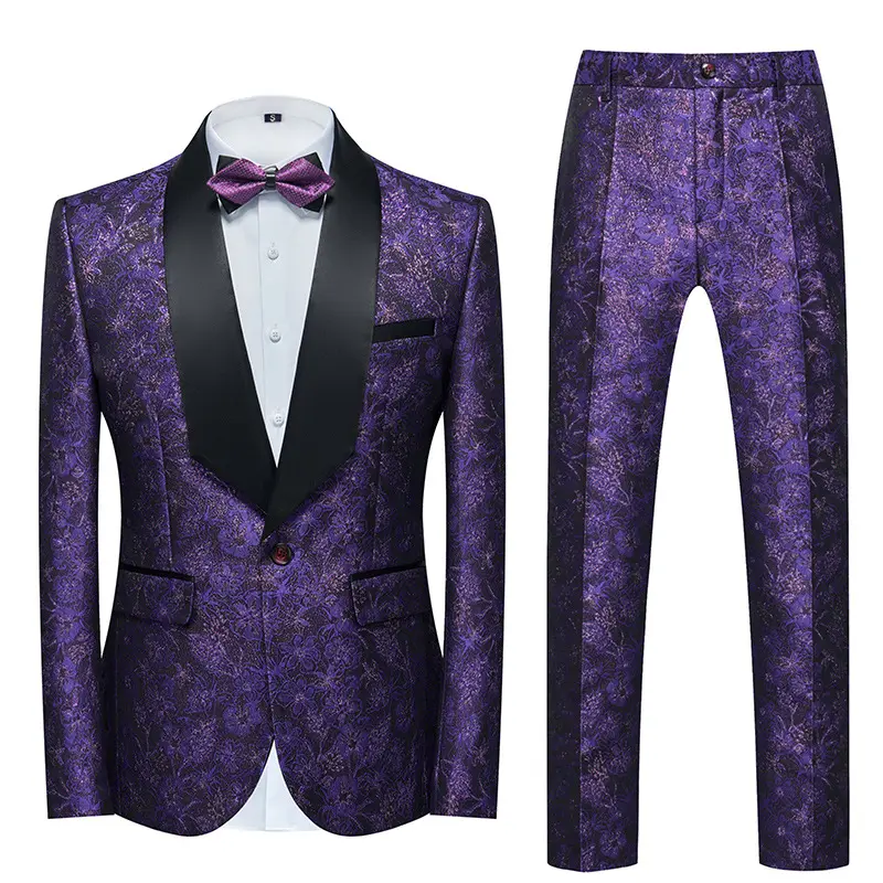Purple single breasted 2 piece men's suit design casual men's print tailored