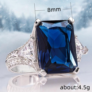 Anello da Cocktail F397 per Donna con Zaffiro Naturale Taglio Smeraldo, Montatura a Griffe, Anello di Fidanzamento alla Moda - Product Image 3