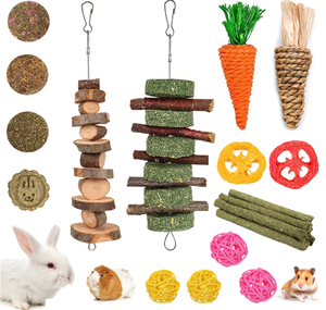 Juguetes de Conejito para Masticar, Palos de Madera Natural de Conejo, Manzana, Hierba, Timoteo, Conejillos de Indias, Chinchillas, Hámster, 20 Unidades - Product Image 1