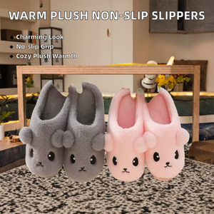 Chaussons chauds en peluche pour femmes et hommes, hiver, intérieur, antidérapants, avec doublure en maille et semelle en caoutchouc épaisse, décoration en nœud - Product Image 2