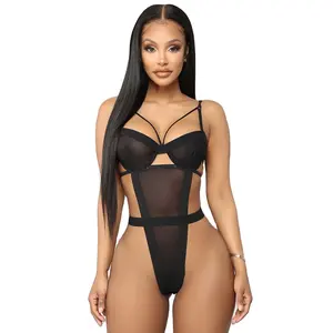 Just Sexy Lingerie Feather Trim Sheer Bodysuit - Hidden Intimates