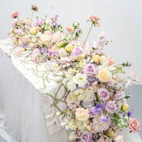 Chemin de table en fleurs artificielles 200x40cm, roses violettes et roses en soie, guirlande de table pour mariage, réception, décoration de table à manger