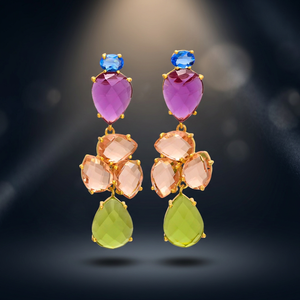 Pendientes Colgantes Hechos a Mano de Latón con Amatista y Baño de Oro para Compromiso y Fiesta - Moda Étnica Boho Unisex para Mujer - Product Image 3