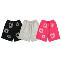 Shorts de sport pour hommes en coton pur 100% épais, style streetwear décontracté, avec procédé de marquage à chaud par transfert de cristaux, vente en gros