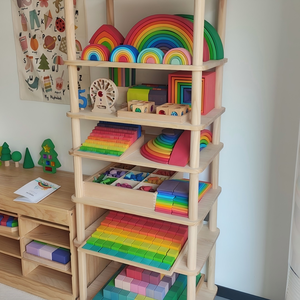 Grapat Waldorf inspiré jouets en bois <span class=keywords><strong>Grimms</strong></span> peint à la main arc-en-ciel <span class=keywords><strong>Puzzle</strong></span> bloc de construction ensemble Montessori jouets éducatifs pour les enfants - Product Image 3