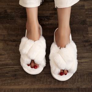Pantuflas <span class=keywords><strong>de</strong></span> Interior Estilo Piel para Damas con Punta Abierta y Diseño <span class=keywords><strong>de</strong></span> Tiras Cruzadas para Invierno, Estilo Explosivo Transfronterizo para TEMU y <span class=keywords><strong>SHEIN</strong></span> - Product Image 1
