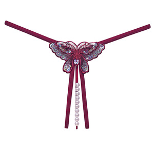 Perle Sexy Sequin Brodé Ouvert Front Massage Transparent Filet Taille Basse Femmes String Top - Product Image 4