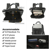 Tas Ransel Laptop Bisnis Kulit Asli dengan Tali Bahu Lengkung, Penutup Ritsleting, Kapasitas Besar untuk Perjalanan Sehari-hari dan Perjalanan