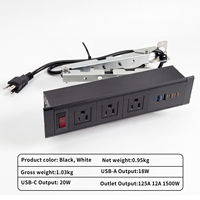 Multiprise de bureau avec bras de câble rétractable, 3 prises de courant, USB PD 20W, certifiée CULus