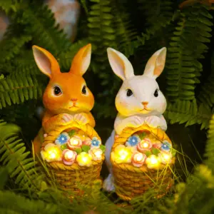 Resin Solar Lights Figurine Statue Home Animal Cute Rabbit Lawn Decoration Garden Ornament Resin Crafts