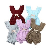 RTS Mùa Hè Rắn Bé Backless Ngắn Romper Jumpsuit Nhiều Màu Toddler Girl Quần Áo Sẵn Sàng Để Giao Hàng