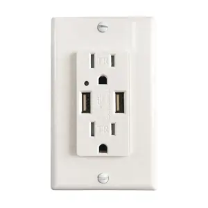 USB Outlet 15A 125V US duplex receptacle 2 AC outlet power socket with 2 USB port type A,4.2A, USB Outlet Wall Socket, UL listed