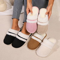 Chaussons en fourrure de lapin en stock pour l'exportation, doublure polaire épaisse, semelle antidérapante, pour intérieur