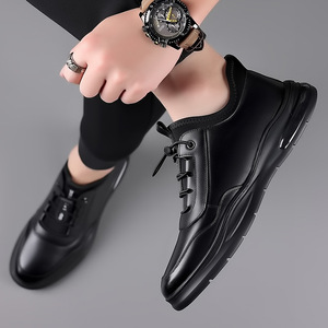 Chaussures décontractées en cuir pour hommes, bout rond, à lacets, semelle extérieure en caoutchouc, amorties, style bateau, mode automne - Product Image 3