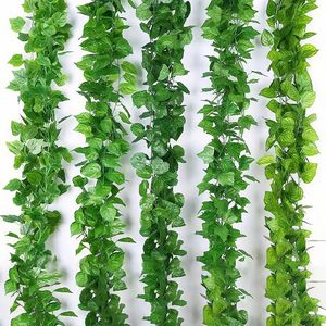 Plantes suspendues artificielles les plus populaires : lierre vert soyeux, feuilles de raisin, pour la décoration intérieure, de la maison, de la cour et des escaliers - Product Image 1