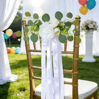 Fleurs artificielles de mariage blanches, décoration de chaise d'allée, décoration de chaise d'église, banc, banc d'église, nœuds, décoration de mariage, cérémonie, décoration de fête, décoration de la maison