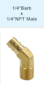 Raccord à barbelure pour tuyau hydraulique 1/4 pouce ID droit 45 <span class=keywords><strong>90</strong></span> degrés coude en laiton pour systèmes de fluides 200 PSI - Product Image 2