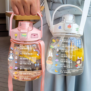 ขวดน้ำพลาสติก PET สีไล่ระดับ พร้อมหลอดดูด มีตัวบอกเวลา สร้างแรงบันดาลใจ เหมาะสำหรับกีฬากลางแจ้ง เด็กๆ ใช้ได้ ทนความร้อน - Product Image 6