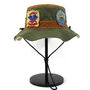 Personalizar diferentes parche bordado desgastado sombrero de cubo, lavado lienzo campamento Bob sombrero