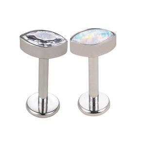 Ensemble de lunette poussoir à filetage interne en gros Marquise CZ Top Labret en acier inoxydable Piercing Agate ASTM F136 Anneau de lèvre en titane - Product Image 1