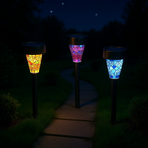 <b>Mosaic</b> Solar Pathway Lights 6Pcs IP44 Waterproof LED Yard Garden Walkway Outdoor Lighting Glass <b>Lamp</b> Body 2700K Warm White - Product Image 2