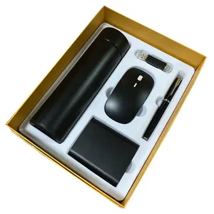 5-in-1 di lusso LED Set regalo con Power Bank USB Drive Wireless Mouse penna in metallo per matrimoni natalizi aziendali