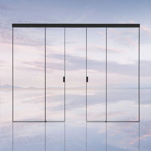 HDSAFE 8mm kaca antigores aluminium pintu geser interior tanpa jalur bawah bingkai hitam 4 panel perangkat keras pintu kaca tumpuk Prancis - Product Image 6