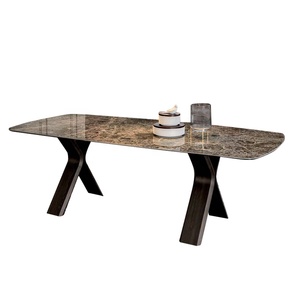 Tavolo lungo dal Design moderno italiano mobili per la casa gambe in acciaio inossidabile dimensioni Bespoken piano in vetro in pietra tavolo da pranzo da <span class=keywords><strong>cucina</strong></span> in marmo - Product Image 1
