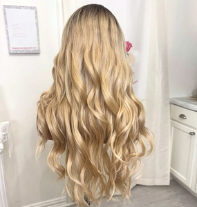 Mejor <span class=keywords><strong>Precio</strong></span> Peluca de Encaje Ombre Rubio Miel Ondulado Medio 150% Densidad Cabello con Cutícula Alineada Doble Trama 13X6 con Parte Profunda - Product Image 3