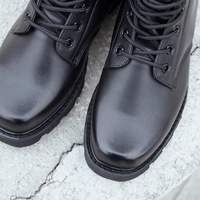 Sepatu Bot Taktis Kulit Hitam Pria untuk Luar Ruangan, Sepatu Hiking Tahan Lama dan Anti-Selip
