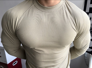 Maglia Sportiva a Maniche <span class=keywords><strong>Lunghe</strong></span> da Uomo Muscoloso, Top da Allenamento in Palestra Tinta Unita ad Alta Elasticità di Tendenza, Maglietta da Allenamento ad Asciugatura Rapida - Product Image 2