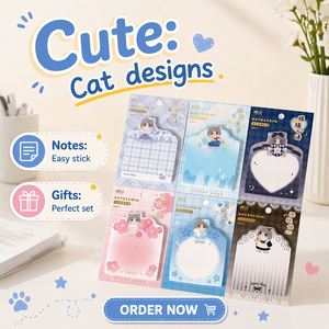 Bestseller: Blocco Note Adesivo Candy Poem Serie Gatto Dolce, Blocco Memo per Diario con Gatti Cartoon Adorabili di Grande Valore, Adesivi Riutilizzabili - Product Image 2