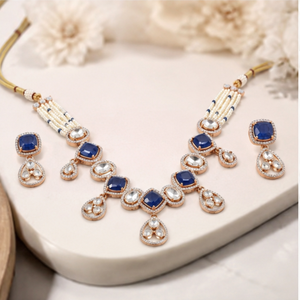 Rose 925 Silver Sapphire <b>Statement</b> <b>Necklace</b> Set with Diamond Accents and Beaded Chain for Women Wedding Jewelry - Product Image 4