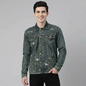 Veste en jean vintage en tissu éponge style boxy pour hommes produit de haute qualité et très demandé veste en jean vieilli pour hommes - Product Image 1