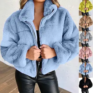 2022 vendita calda cappotto caldo Cardigan con cerniera lana tinta unita pelliccia di volpe sintetica giacche da donna giacca imbottita a buon mercato con pelliccia sintetica